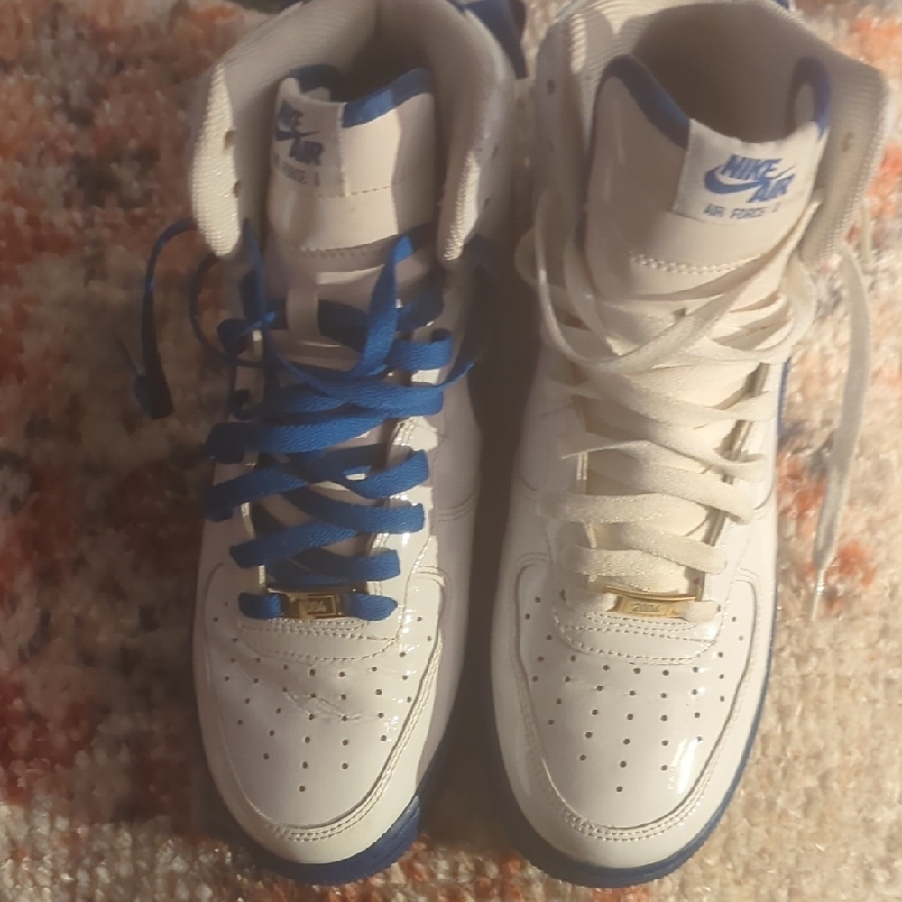Nike Air Force 1 High-Top White and Blue Sneakers